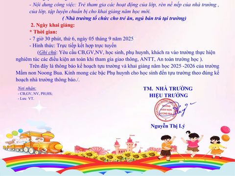 THÔNG BÁO TỰU TRƯỜNG VÀ KHAI GIẢNG NĂM HỌC MỚI 2025-2026