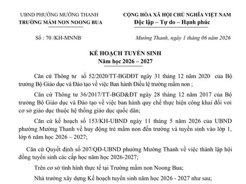 KH TUYỂN SINH NĂM HỌC 2026-2027