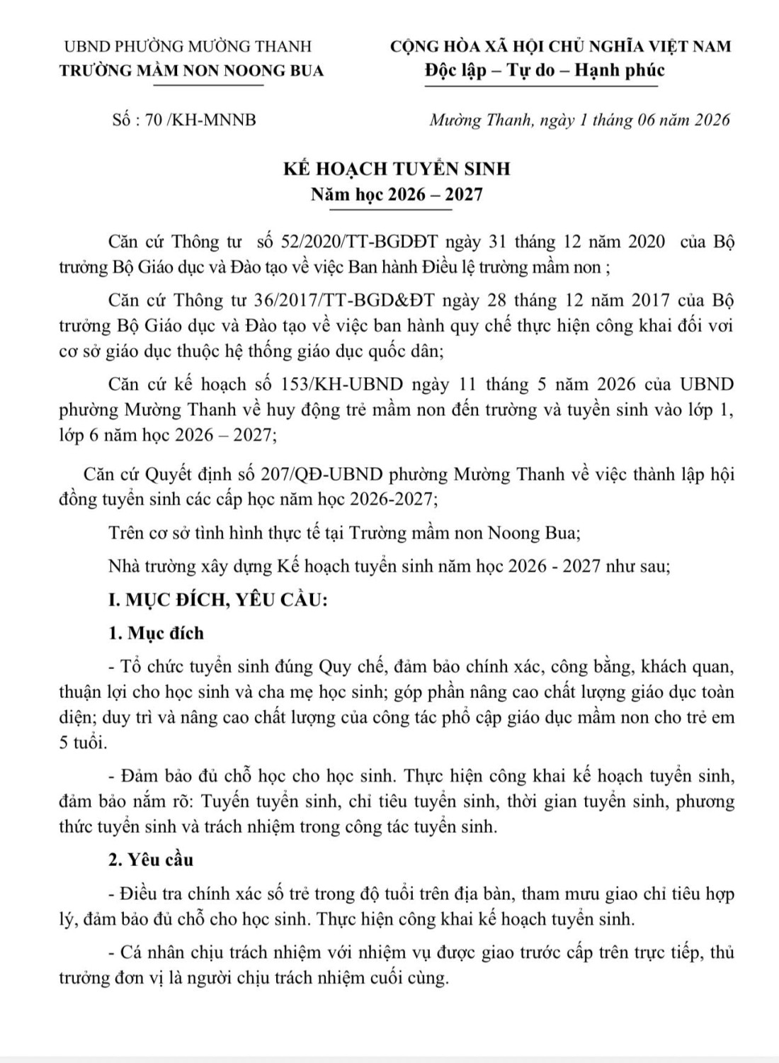 Ảnh trong bài: KH TUYỂN SINH NĂM HỌC 2026-2027